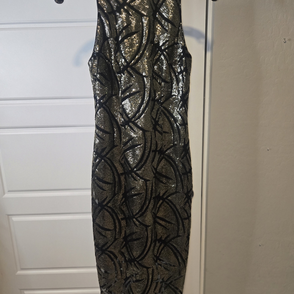 Marciano Black and Gold Sequin Dress - Picture 2 of 8